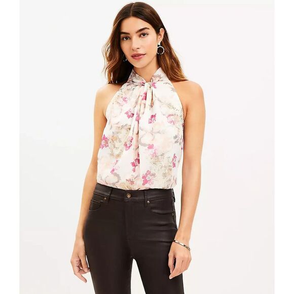 NWT LOFT Sleeveless Shimmer Floral Twist Halter Top Size XS ~ Women's MSRP $55 - Picture 3 of 10